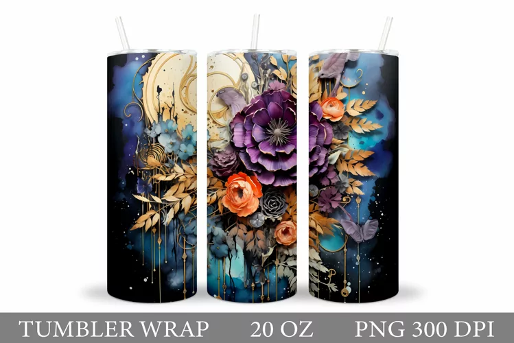 3D Floral Tumbler Design. Flowers Tumbler Sublimation