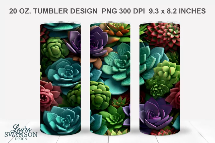 3D Colorful Succulents Sublimation Tumbler Wrap #6