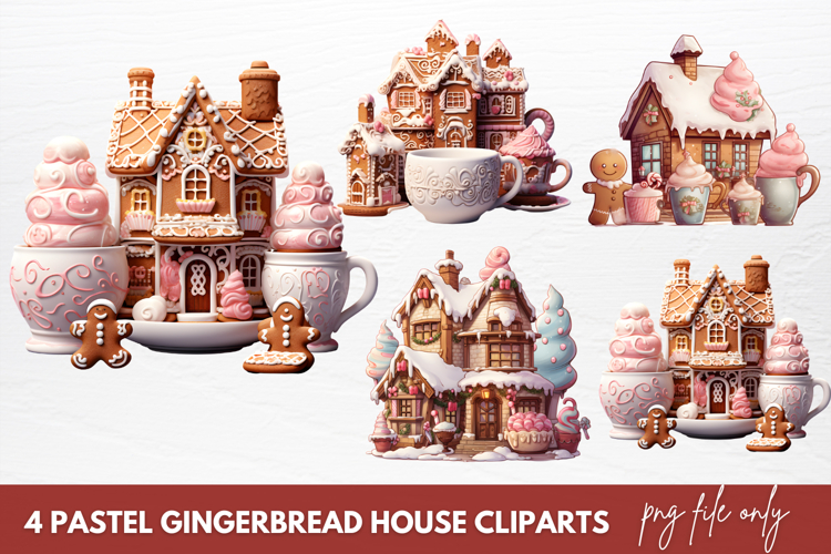 Pastel Gingerbread House Clipart Sublimation