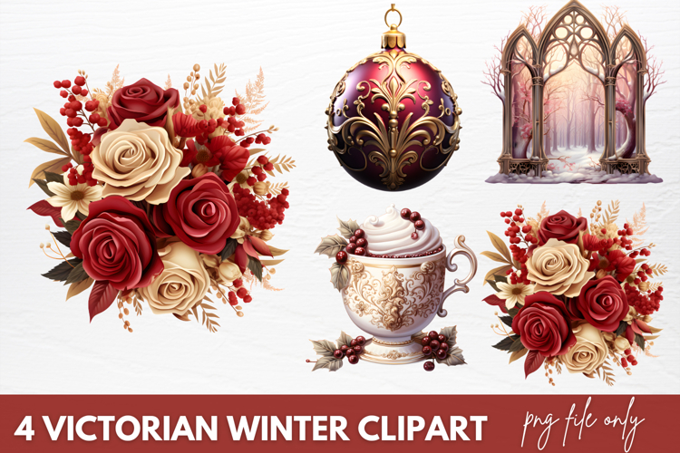 Victorian Winter Clipart Sublimation PNG, Victorian Clipart