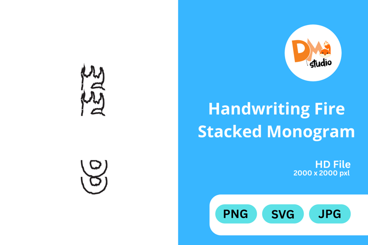 Handwriting Fire Stacked Monogram