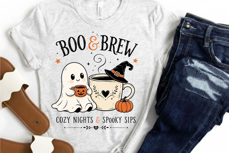 Boo And Brew PNG Sublimation Design - Cute Ghost Coffee