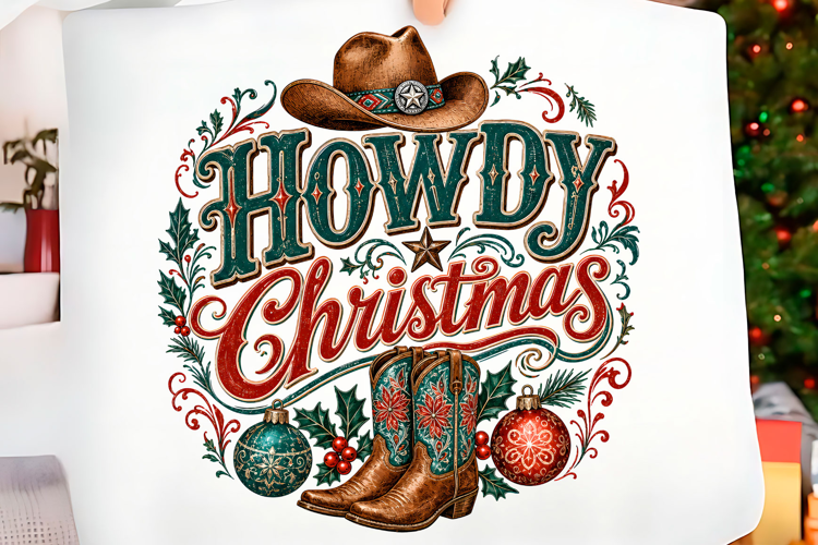 Howdy Christmas Western Cowboy PNG Christmas T-shirt Png