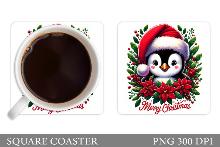 Cute Penguin Coaster Design. Christmas Coaster Sublimation example image 1