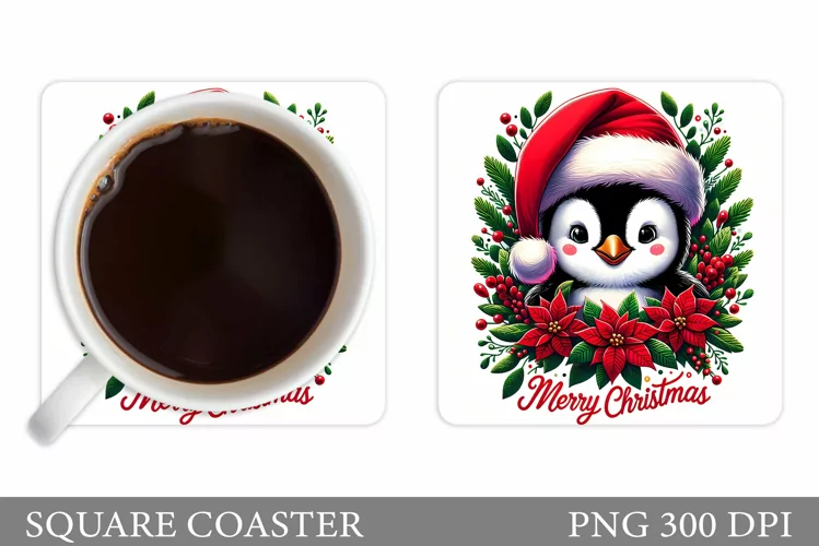 Cute Penguin Coaster Design. Christmas Coaster Sublimation