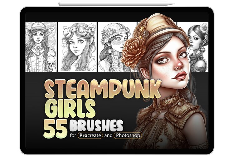 55 Procreate Steampunk Girls Stamp Brushes