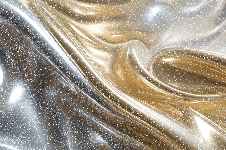 Shiny, metallic surface with a golden & silver color scheme