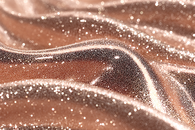 Shimmering rose gold fabric with glittering sparkles & folds