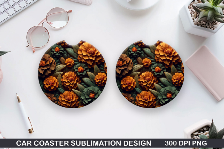 Flowers Car Coaster Sublimation| Summer Flowers Coaster PNG