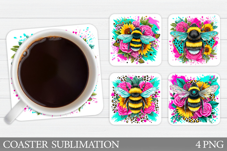 Bee Coaster Sublimation. Bee Flowers Coaster Design