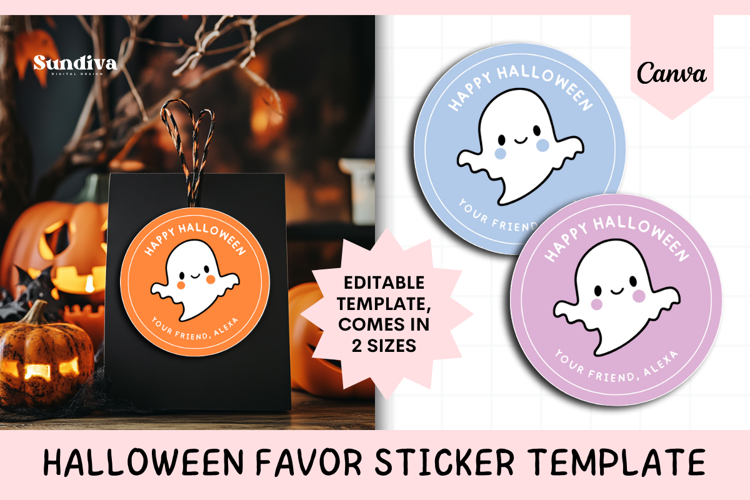 Halloween Treat Round Sticker Canva Template - 6
