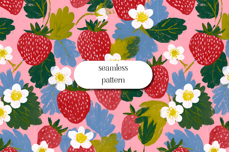 Strawberry Floral Seamless Pattern Cute Summer Design