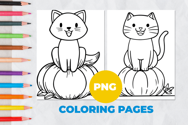 Cat with a pumpkin Coloring Pages | Coloring book