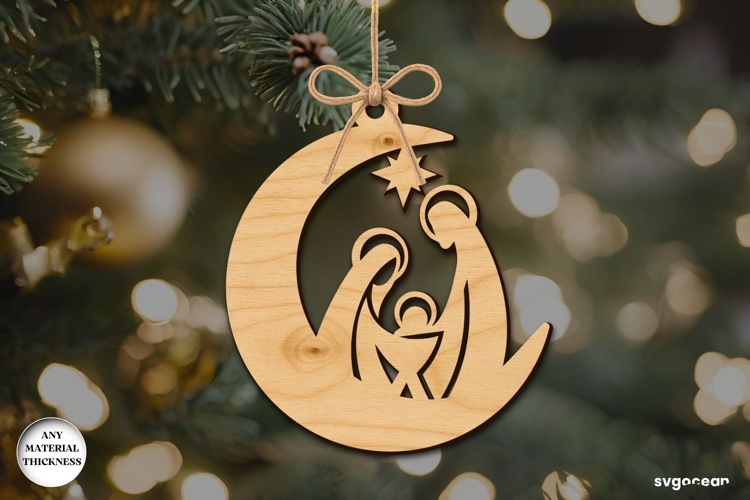 Nativity Moon Ornament Laser Cut | Glowforge | SVG example image 1