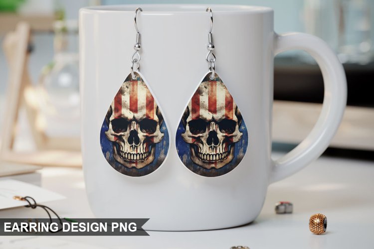 American Flag Patriotic Skull Earring Design