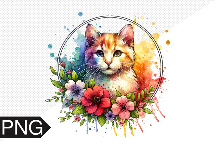 Cat Flowers Sublimation - Cat Flowers Clipart PNG Design