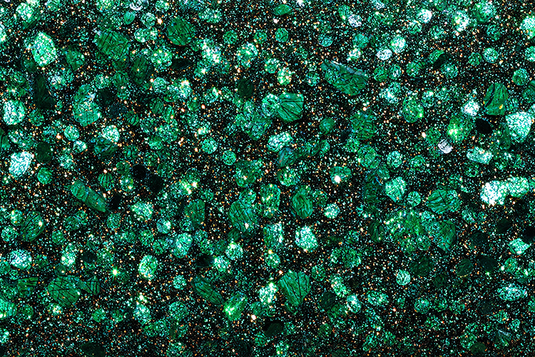 Green glittery surface with sparkling & small crystals