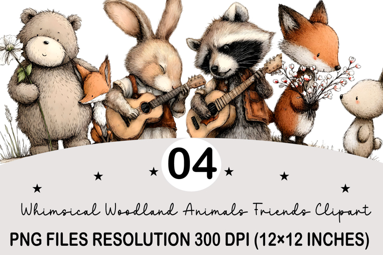 Whimsical Animals Friends Clipart Valentines Day PNG