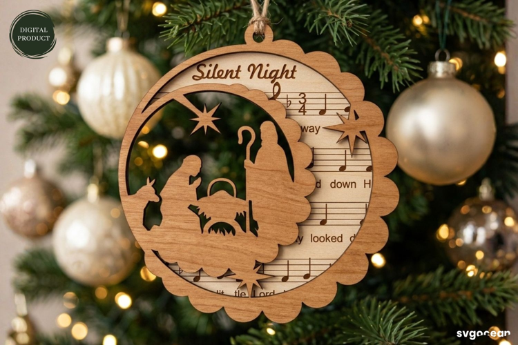 Nativity Sheet Music Ornament Laser Cut | Glowforge | SVG