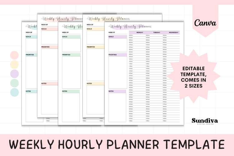 Weekly Hourly Planner Editable Template 2