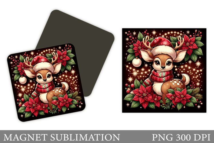 Christmas Deer Magnet Design. Christmas Magnet Sublimation example image 1
