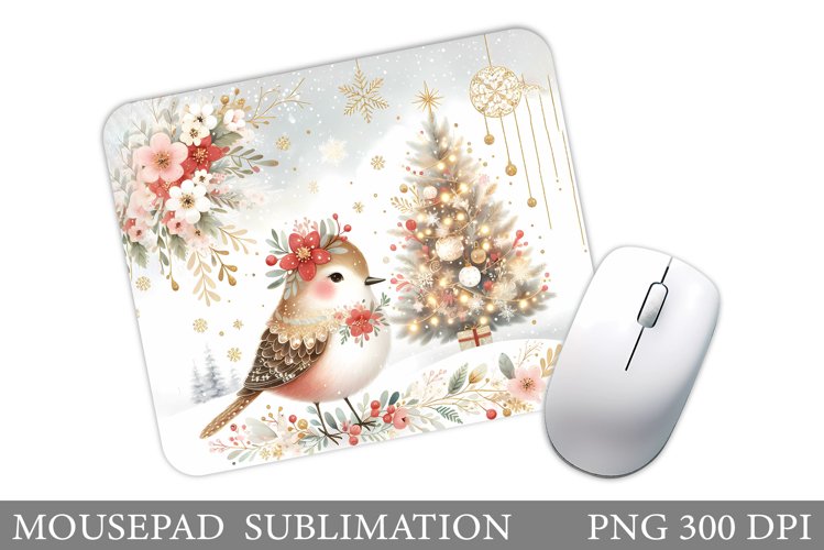 Christmas Bird Mouse Pad. Christmas Mouse Pad Sublimation example image 1