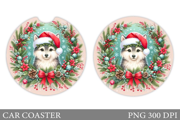 Wolf Car Coaster Sublimation. Christmas Car Coaster Design example image 1