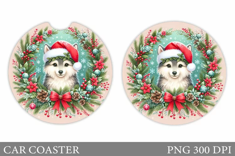Wolf Car Coaster Sublimation. Christmas Car Coaster Design