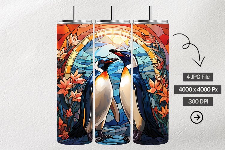 Gentoo Penguins Stained Glass Square Coaster - 04 Variations example image 1