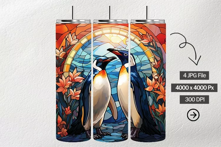 Gentoo Penguins Stained Glass Square Coaster - 04 Variations