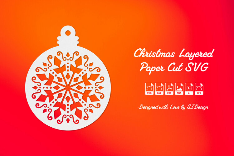 Christmas Ornament SVG - Paper Cut Bauble Decoration example image 1