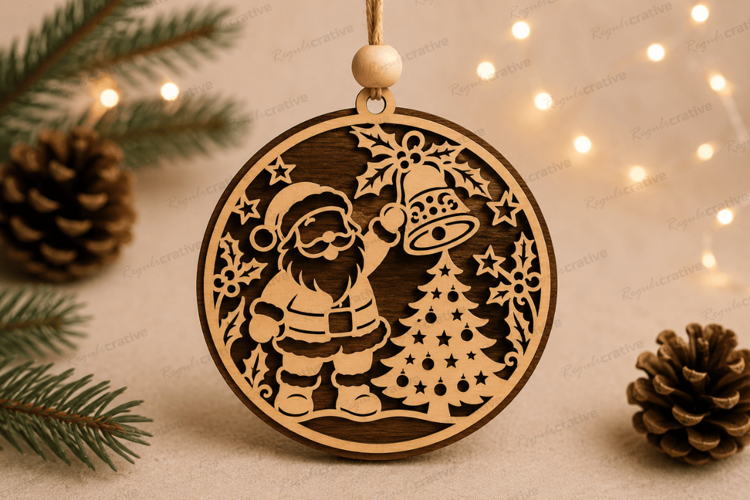 Santa Moon Ornament Laser Cut SVG File santa moon ornament