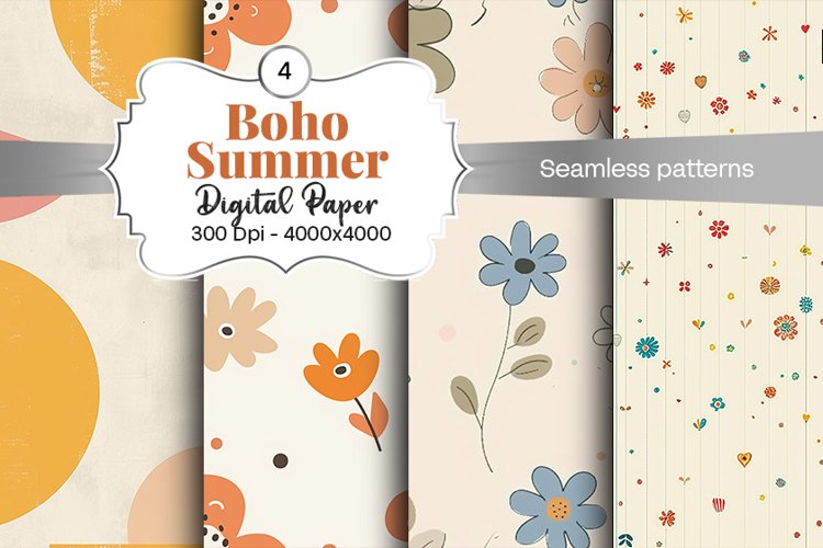 Summer Boho digital paper Seamless backgrounds example image 1