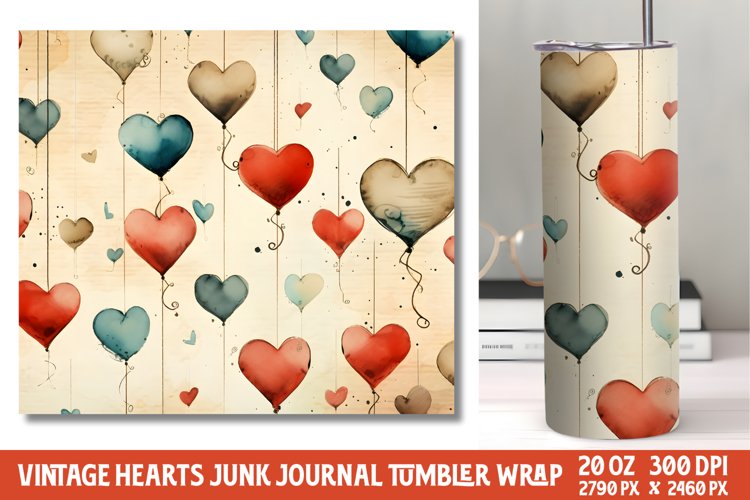 Vintage Hearts Junk Journal Tumbler Wrap