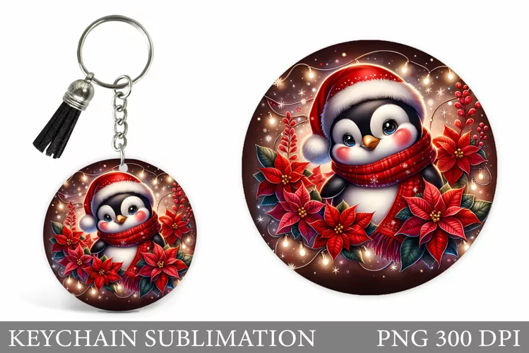Christmas Penguin Keychain. Christmas Keychain Design