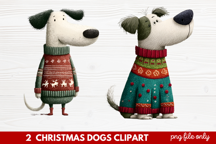 2 Christmas Dogs Clipart | Cute Holiday Puppy PNG Illustrati