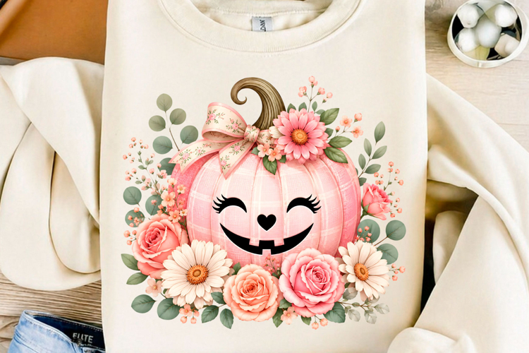Pink Floral Pumpkin Halloween PNG
