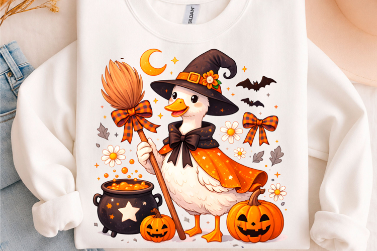 Cute Witch Duck Pumpkin Halloween PNG