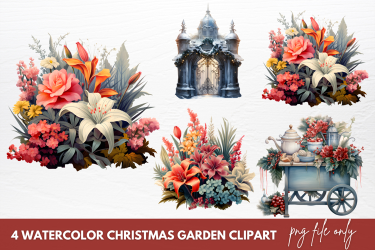 Watercolor Christmas Garden Clipart