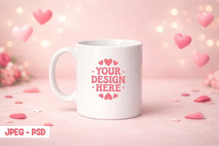 Valentine Mug Mockup PSD JPEG
