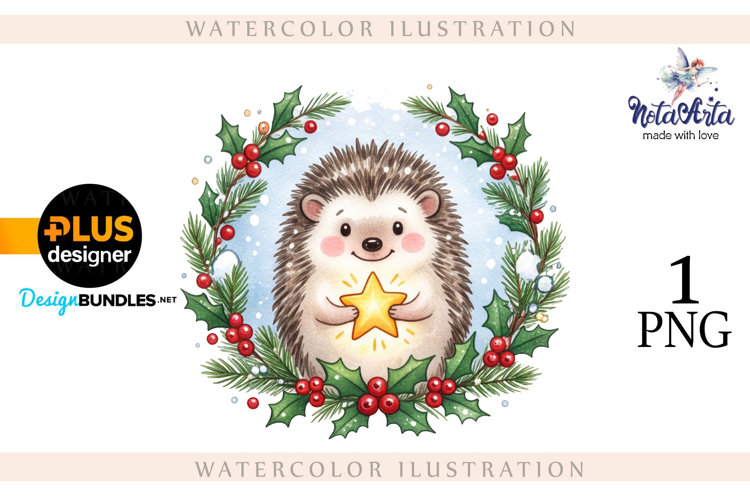Watercolor illustration of Christmas hedgehogs