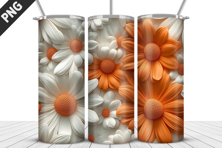 3D Daisy Flowers 20oz Tumbler Wrap | Sublimation Design example image 1