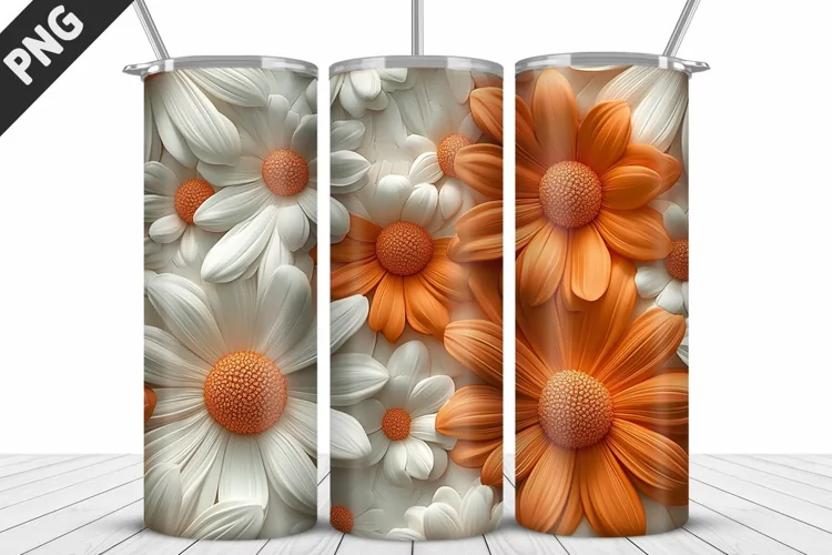 3D Daisy Flowers 20oz Tumbler Wrap | Sublimation Design