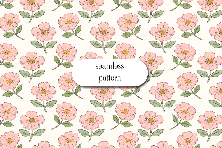 Pink Floral Seamless Pattern, Cute Botanical Design