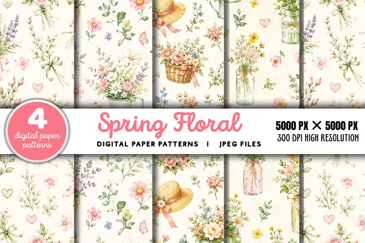 Spring Floral Digital Paper JPG