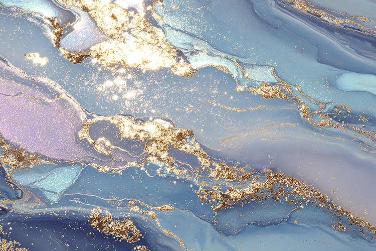 Swirling blue and gold patterns on a textured surface