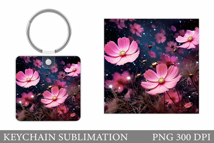 Flowers Keychain Sublimation. Flowers Square Keychain