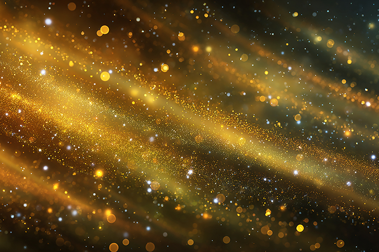 Golden sparkles and glittering lights in space