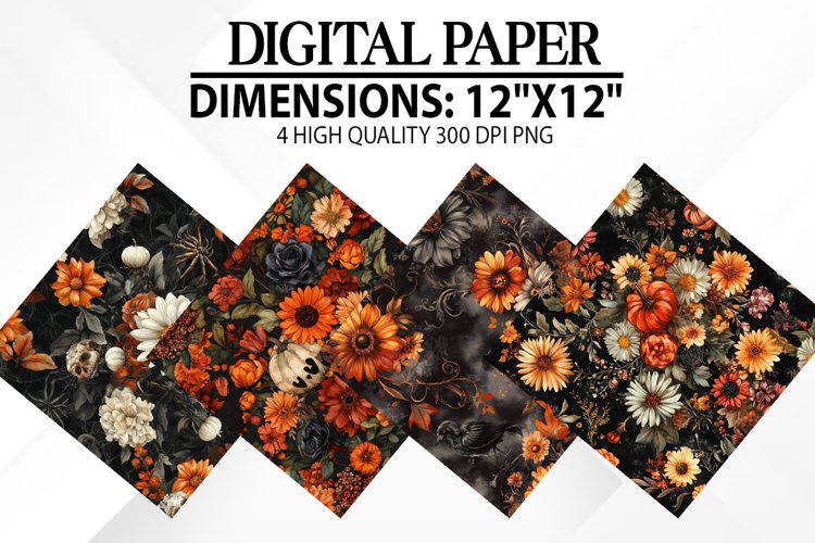 Halloween Flowers Digital Paper - Halloween Background