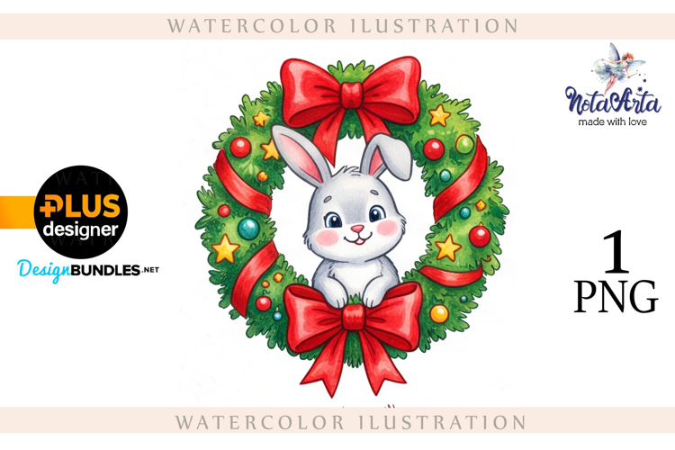 Christmas Bunny in Watercolor Style